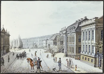 Vy över kungliga palatset i Berlin (penna, bläck och wc på papper)